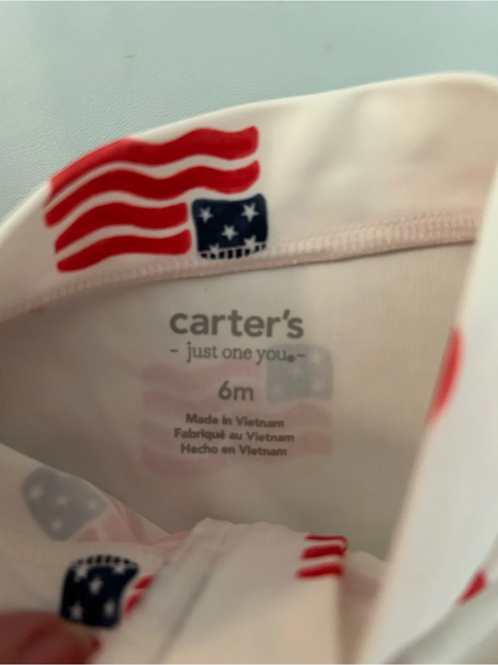 Carter's White Rashguard One-Piece with Red & Navy Flag Print